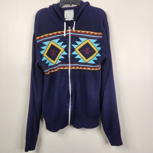Burton Menswear Full Zip Acrylic Knitted Aztec Print Long Sleeve Hoodie Small